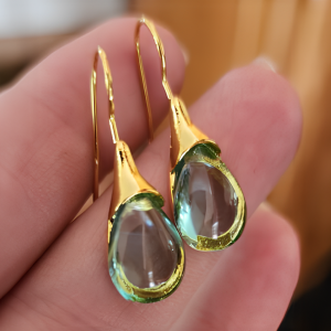Green Teardrop Glass Drop Earrings - Image 2