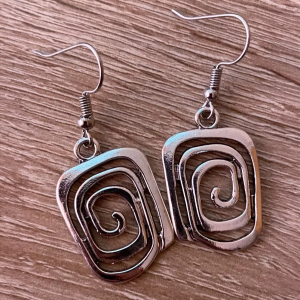 Silver Tone Rectangle Spiral Dangle Earrings - Image 1