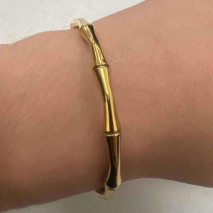 Gold Plated Adjustable Open Cuff Bamboo Bracelet - Image 3