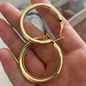 Gold Tone Round Hollow Hoop Earrings - Image 3