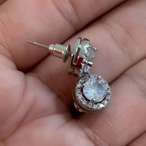 White Gold Plated Round Crystal Stud Earrings - Image 2