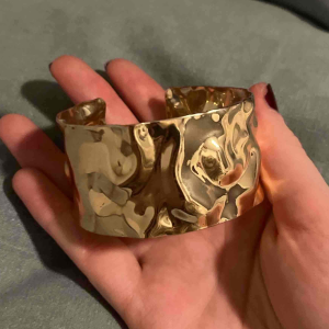 Gold Tone Chunky Textured Cuff Bangle Bracelet - Image 2