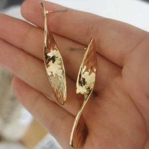 Gold Tone Long Twist Drop Earrings - Image 2