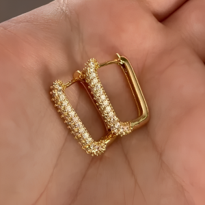 Gold Tone Crystal Band Earrings - Image 2