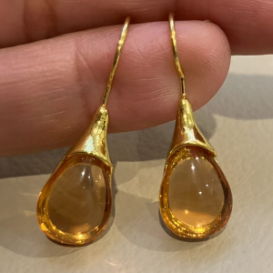Yellow Glass Teardrop Drop Earrings - Image 2