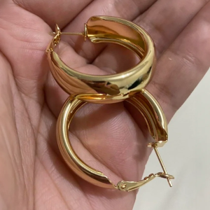 Gold Tone Simple Wide Hoop Earrings - Image 2