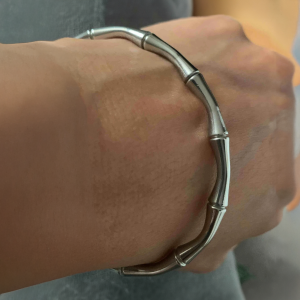 Silver Tone Adjustable Open Cuff Bamboo Bracelet - Image 2