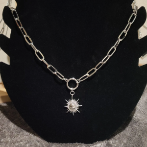 Silver Tone Sun Pendant Chain Necklace - Image 2