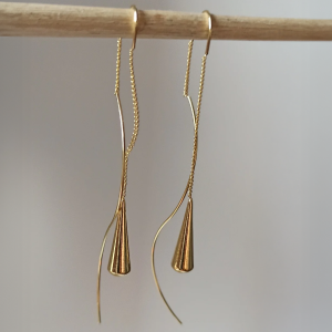 Long Teardrop Gold Tone Threader Earrings - Image 2
