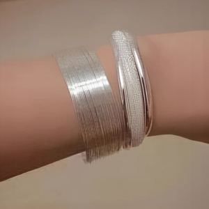 925 Silver Filled Lines Adjustable Cuff Bracelet - Image 2