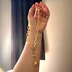 Gold Tone Sun Pendant Chain Necklace - Image 2
