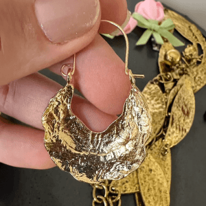 Textured Gold Tone Leaf Drop Earrings - Image 2