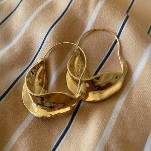 Gold Tone Wavy Basket Drop Earrings - Image 2