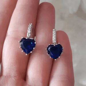 925 Silver Filled Blue Heart Crystal Earrings - Image 3