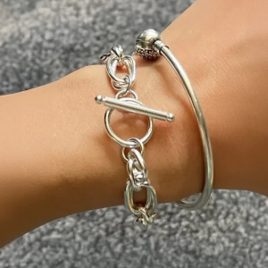 925 Silver Filled Double Chain Bangle Bracelet - Image 2