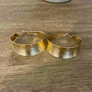 Gold Tone Textured Thick Hoop Earrings - Image 3