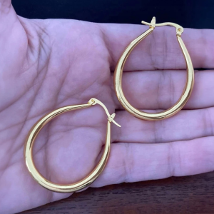 Gold Plated Smooth Oval Hoop Earrings - Image 2