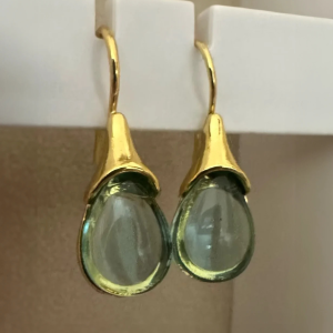 Green Teardrop Glass Drop Earrings - Image 1