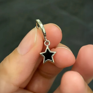 925 Silver Filled Black Star Dangle Drop Earrings - Image 2