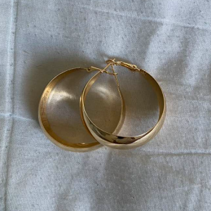 Gold Tone Round Wide Hoop Sleeper Earrings - Image 2
