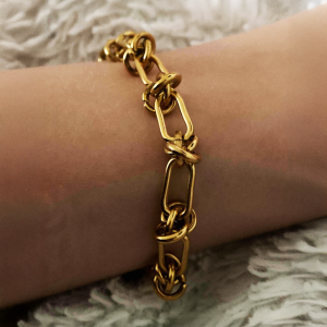 Stainless Steel Gold Tone Knot Chain Bracelet Adjustable - Image 3