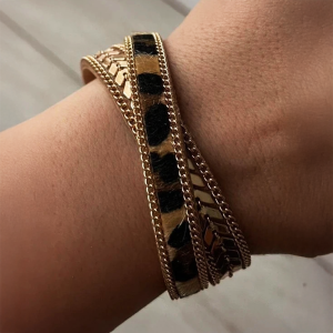 Faux Leather Chain Layered Bracelet - Image 2