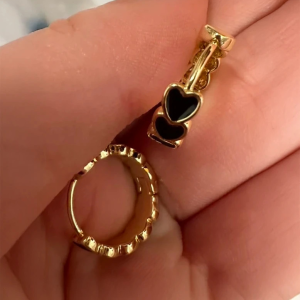 Black Heart Huggie Hoop Earrings - Image 2