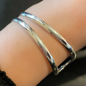 925 Silver Filled Double Line Adjustable Bangle Bracelet - Image 2