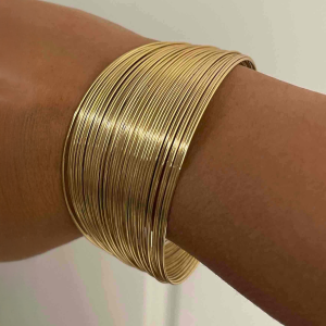 Gold Tone Lines Adjustable Cuff Bracelet - Image 2