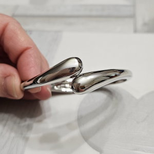 Adjustable Silver Colour Thick Teardrop Bangle Bracelet - Image 2