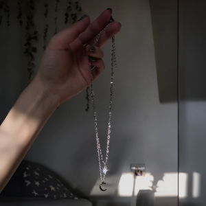 Two Layer Crystal Moon Star Necklace - Image 3