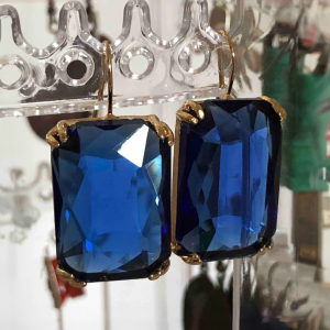 Large Dark Blue Crystal Drop Earrings - Image 2