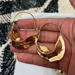 Gold Tone Wavy Basket Drop Earrings - Image 3