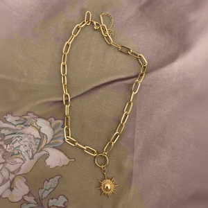 Gold Tone Sun Pendant Chain Necklace - Image 3