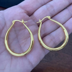 Gold Plated Smooth Oval Hoop Earrings - Image 3