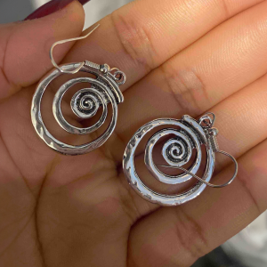 Silver Tone Swirl Spiral Dangle Drop Earrings - Image 2