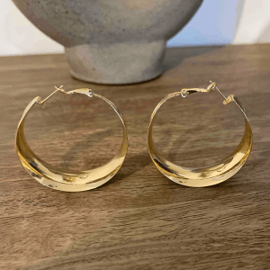 Gold Tone Textured Thick Hoop Earrings - Image 4