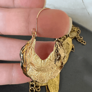 Textured Gold Tone Leaf Drop Earrings - Image 3