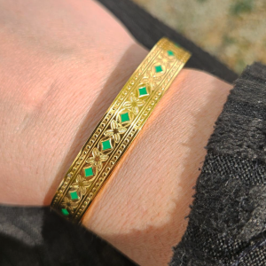 Gold Colour Thick Boho Engraved Stainless Steel Bangle Bracelet - Image 3