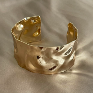 Gold Tone Chunky Textured Cuff Bangle Bracelet - Image 3