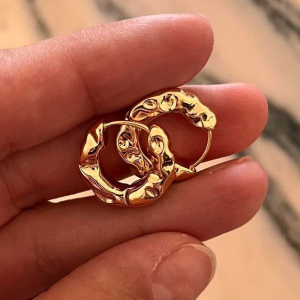 Gold Tone Textured Huggie Hoop Earrings - Image 2