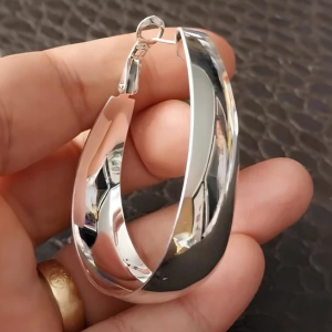925 Silver Filled Oval Chunky Sleeper Earrings - Image 3