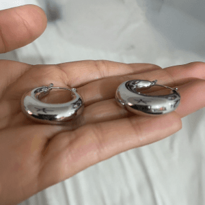 White Gold Plated Chunky Oval Hoop Earrings - Image 3