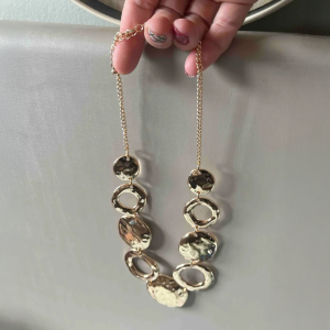 Gold Tone Large Hollow Circle Necklace - Image 2