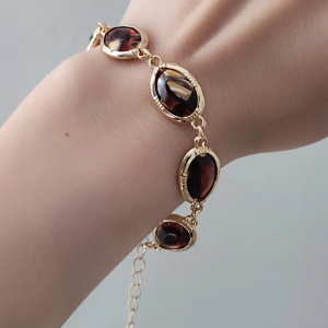 Gold Colour Large Oval Red & Yellow Stones Bangle Bracelet - Image 3