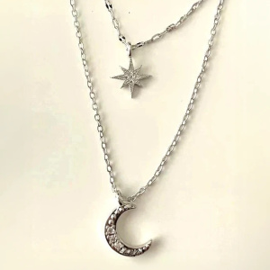 Two Layer Crystal Moon Star Necklace - Image 4