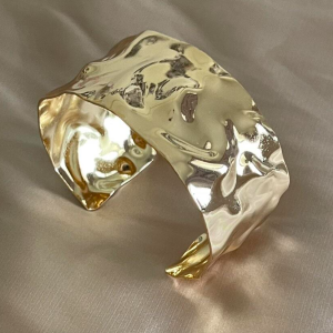 Gold Tone Chunky Textured Cuff Bangle Bracelet - Image 4