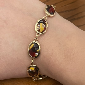Gold Colour Large Oval Red & Yellow Stones Bangle Bracelet - Image 4