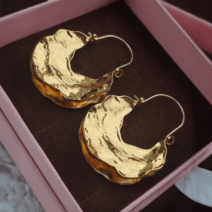 Textured Gold Tone Leaf Drop Earrings - Image 4