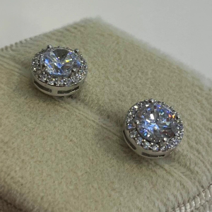 White Gold Plated Round Crystal Stud Earrings - Image 3